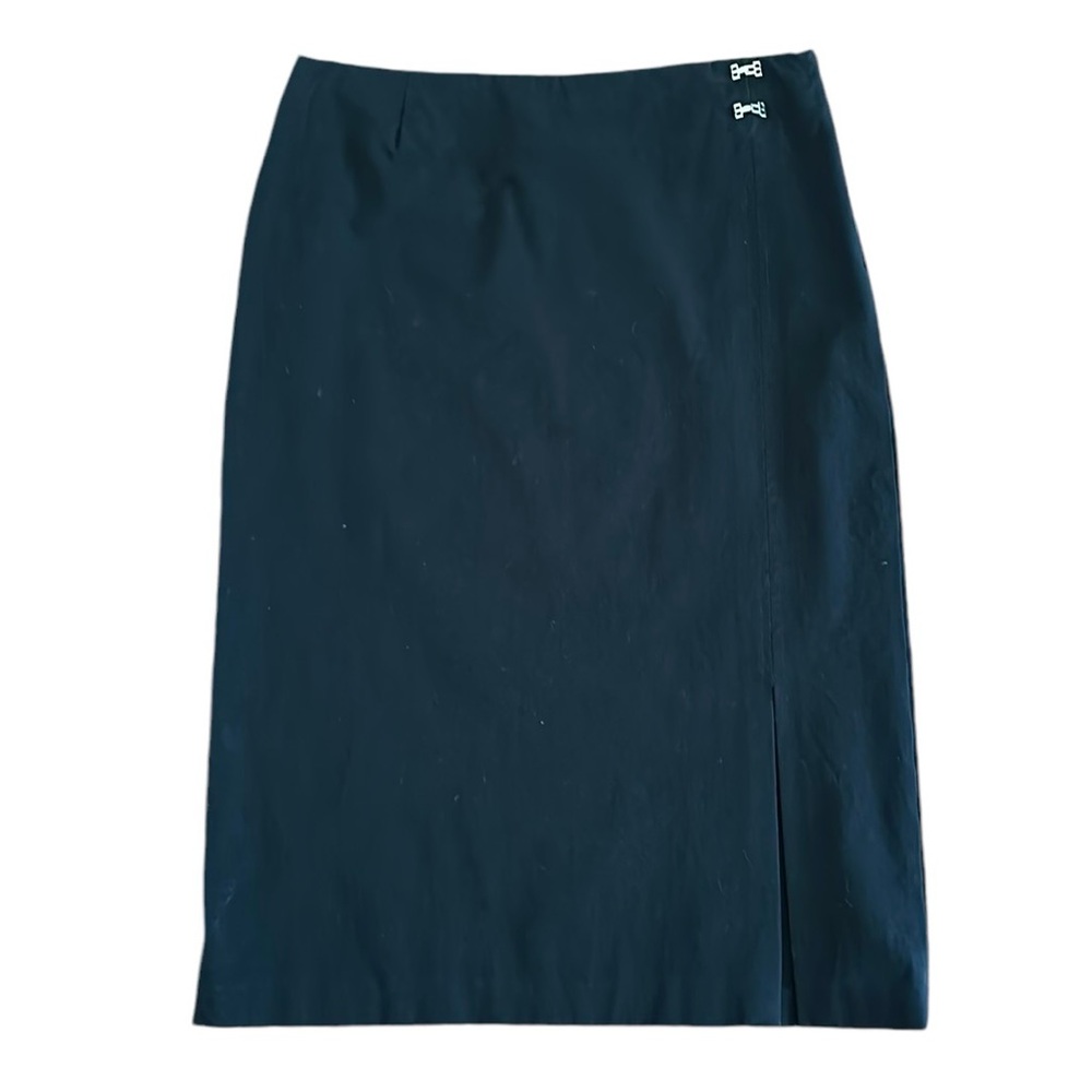 Laura Biagiotti Black Cotton Midi Pencil Skirt with Slit Size 12